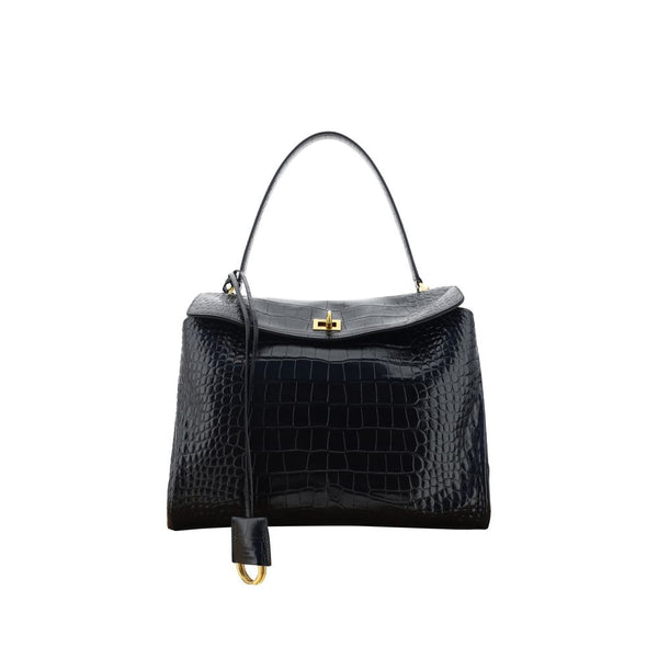 Balenciaga Rodeo Medium Handbag – Black Crocodile-Effect Calf Leather – Women’s