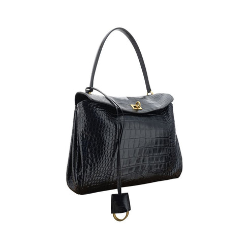Balenciaga Rodeo Medium Handbag – Black Crocodile-Effect Calf Leather – Women’s