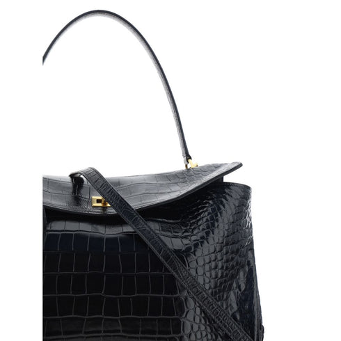 Balenciaga Rodeo Medium Handbag – Black Crocodile-Effect Calf Leather – Women’s