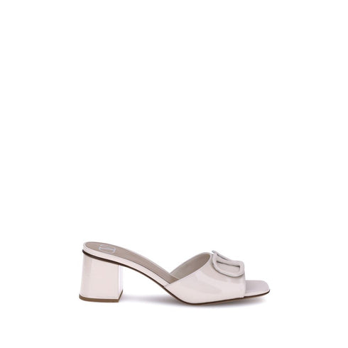 Valentino Garavani VLogo Slide Sandals – Off-White Patent Leather Block Heel Slides for Women