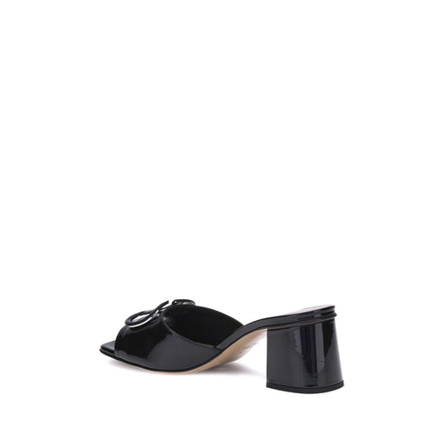 Valentino Garavani VLogo Slide Sandals – Black Patent Leather Block Heel Slides for Women