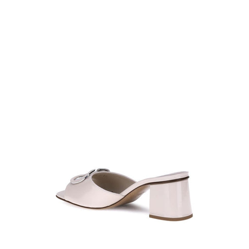 Valentino Garavani VLogo Slide Sandals – Off-White Patent Leather Block Heel Slides for Women