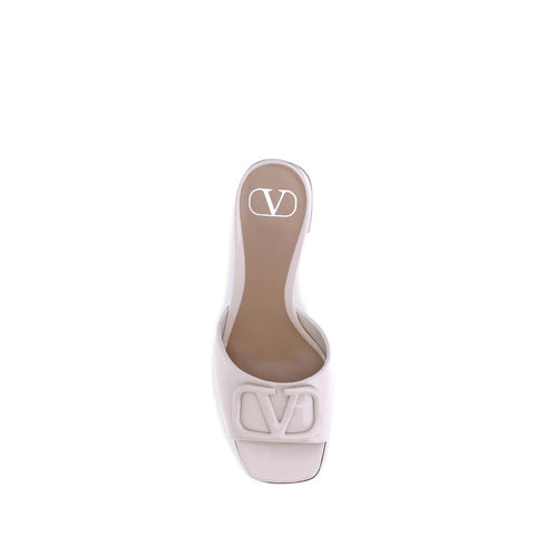 Valentino Garavani VLogo Slide Sandals – Off-White Patent Leather Block Heel Slides for Women