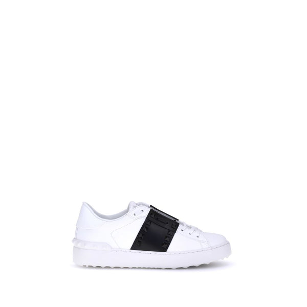 Valentino Garavani Rockstud Untitled White Leather Low-Top Sneakers Shoes with Black Band