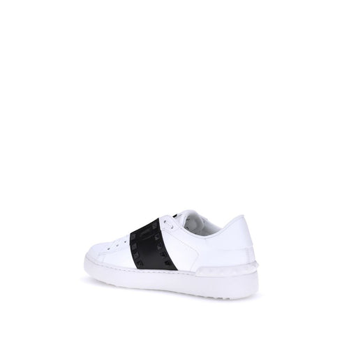 Valentino Garavani Rockstud Untitled White Leather Low-Top Sneakers Shoes with Black Band
