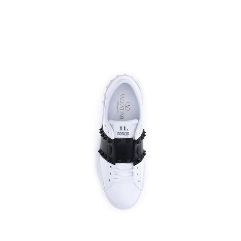 Valentino Garavani Rockstud Untitled White Leather Low-Top Sneakers Shoes with Black Band