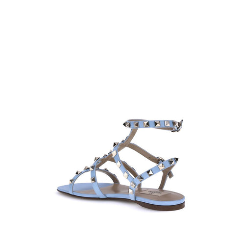 Valentino Garavani Rockstud Gladiator Sandals for Women – Light Blue Calf Leather Flats