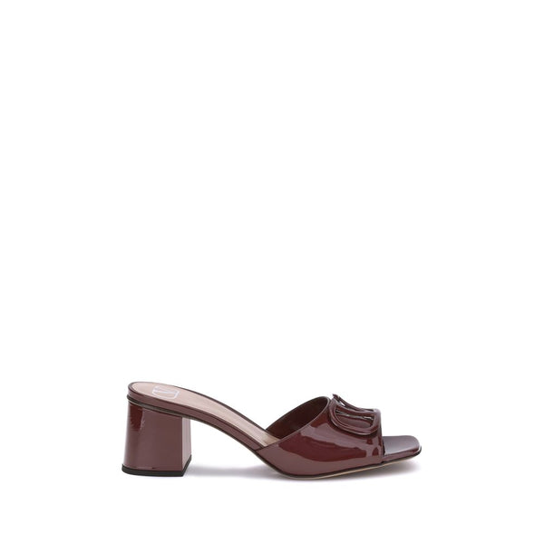 Valentino Garavani VLogo Slide Sandals – Red Burgundy Patent Leather Block Heel Slides for Women