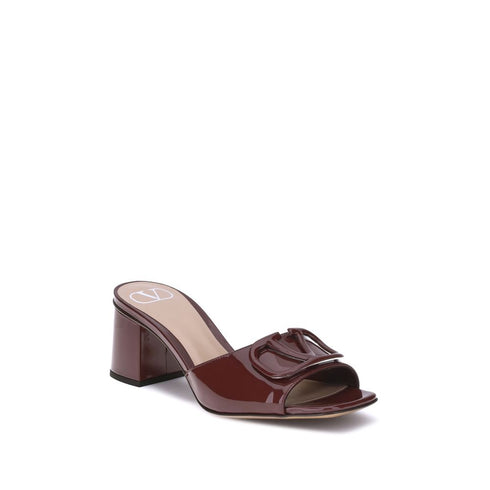 Valentino Garavani VLogo Slide Sandals – Red Burgundy Patent Leather Block Heel Slides for Women