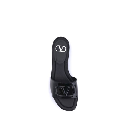 Valentino Garavani VLogo Slide Sandals – Women's Black Patent Leather Slides