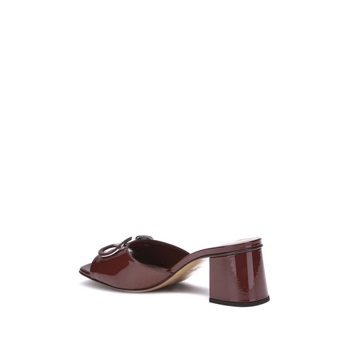 Valentino Garavani VLogo Slide Sandals – Red Burgundy Patent Leather Block Heel Slides for Women