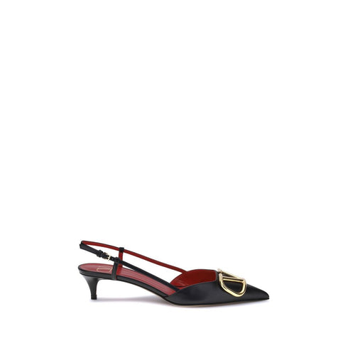 Valentino Garavani VLogo Slingback Pumps Black Calf Leather Kitten Heel Shoes for Women