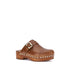 Chloé Jeannette Brown Leather Mule Clogs with Wooden Platform and Gold Studs - Women’s