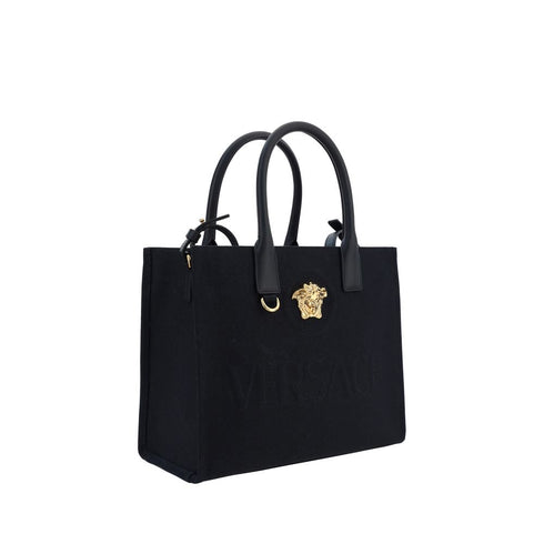 Versace Black Canvas & Leather Medusa Shoulder Bag for Women