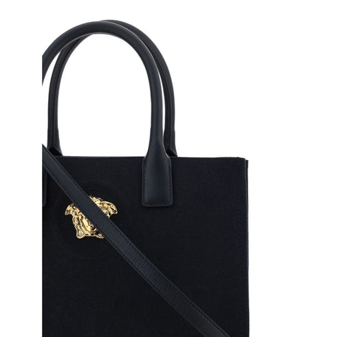 Versace Black Canvas & Leather Medusa Shoulder Bag for Women