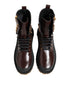 Dolce & Gabbana Brown Black Leather Boots Zipper Lace Up Shoes
