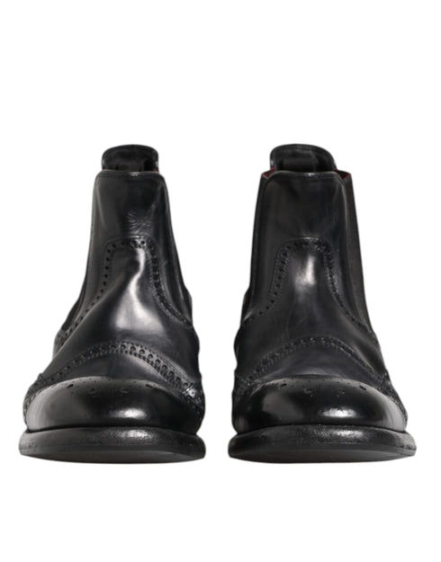 Dolce & Gabbana Black Leather Ankle Boots Slip On Shoes