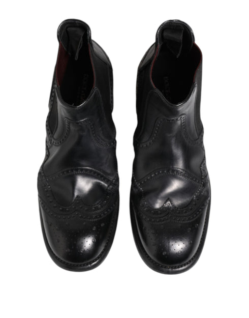 Dolce & Gabbana Black Leather Ankle Boots Slip On Shoes