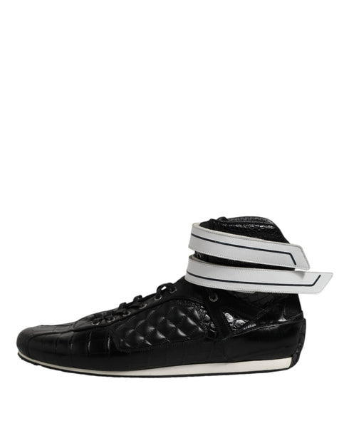 Dolce & Gabbana Black Quilted Leather Lace Up Sneakers Shoes