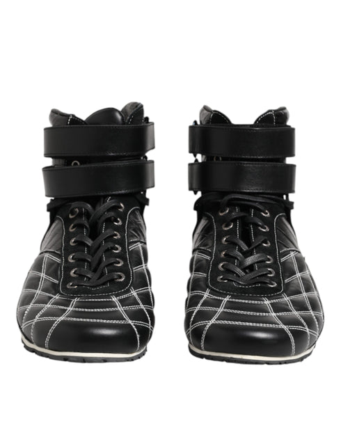 Dolce & Gabbana Black Quilted Leather Lace Up Sneakers Shoes