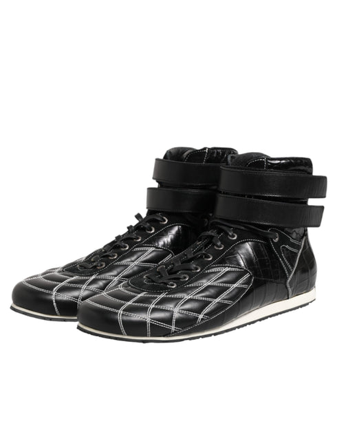 Dolce & Gabbana Black Quilted Leather Lace Up Sneakers Shoes