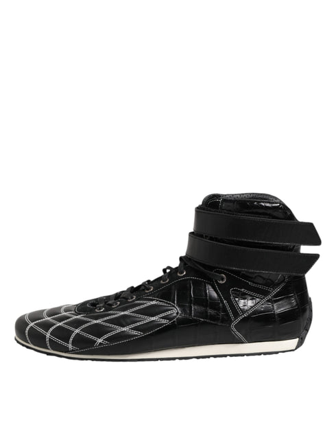 Dolce & Gabbana Black Quilted Leather Lace Up Sneakers Shoes