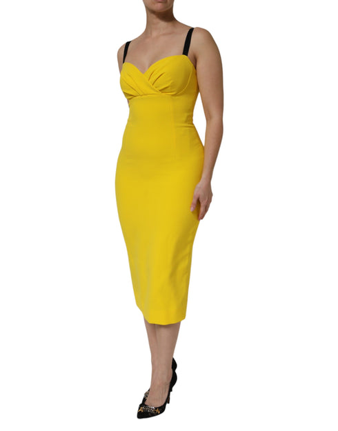 Dolce & Gabbana Yellow Polyester Sleeveless Sheath Midi Dress