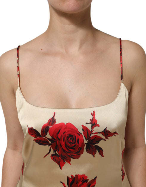 Dolce & Gabbana Beige Floral Spaghetti Strap Sheath Dress