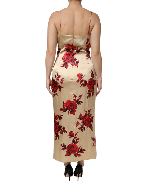 Dolce & Gabbana Beige Floral Spaghetti Strap Sheath Dress