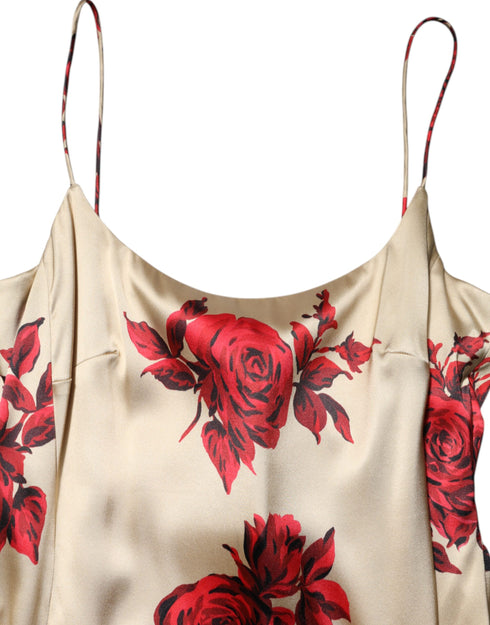 Dolce & Gabbana Beige Floral Spaghetti Strap Sheath Dress