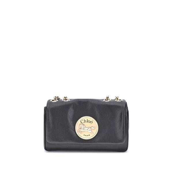 Chloé Heritage Shoulder Bag – Black Smooth Leather with Gold Medallion for Women