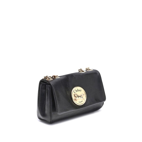 Chloé Heritage Shoulder Bag – Black Smooth Leather with Gold Medallion for Women