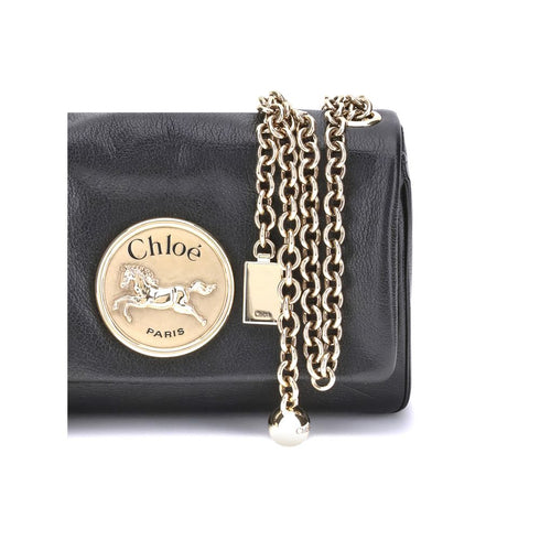 Chloé Heritage Shoulder Bag – Black Smooth Leather with Gold Medallion for Women