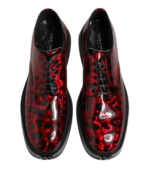 Dolce & Gabbana Red Leopard Derby Formal Men Dress Shoes