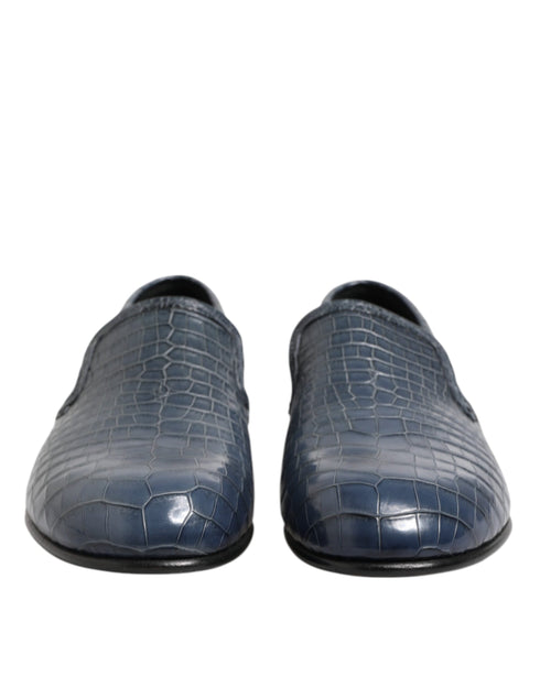 Dolce & Gabbana Blue Exotic Leather Slip On Loafers Men Dress Shoes