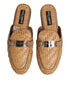 Dolce & Gabbana Beige Rattan Flat Mule Men Sandals Shoes