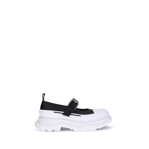 Alexander McQueen Black White Leather Rubber Strap Sneakers Shoes for Women