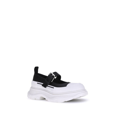 Alexander McQueen Black White Leather Rubber Strap Sneakers Shoes for Women