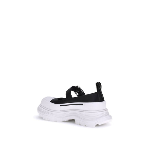 Alexander McQueen Black White Leather Rubber Strap Sneakers Shoes for Women