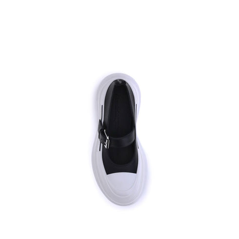 Alexander McQueen Black White Leather Rubber Strap Sneakers Shoes for Women