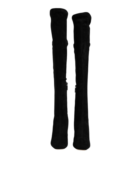 Dolce & Gabbana Black Suede Leather Knee High Boots – Women’s Luxury Shoes