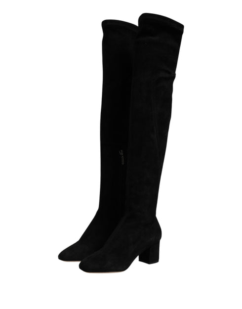 Dolce & Gabbana Black Suede Leather Knee High Boots – Women’s Luxury Shoes