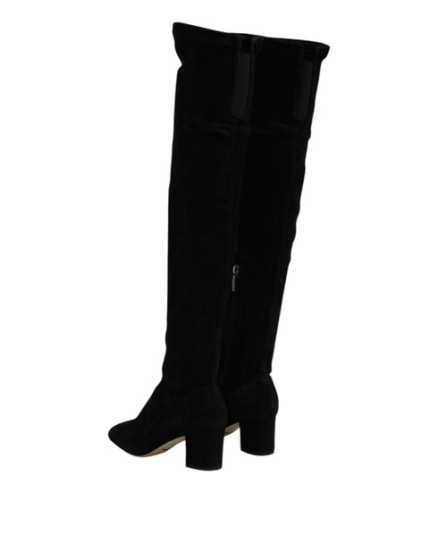 Dolce & Gabbana Black Suede Leather Knee High Boots – Women’s Luxury Shoes