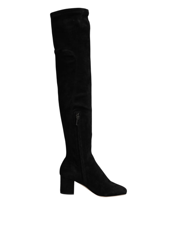 Dolce & Gabbana Black Suede Leather Knee High Boots – Women’s Luxury Shoes