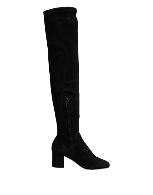 Dolce & Gabbana Black Suede Leather Knee High Boots – Women’s Luxury Shoes