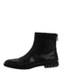 Dolce & Gabbana Black Leather Logo Ankle Boots Studded Shoes