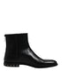 Dolce & Gabbana Black Leather Logo Ankle Boots Studded Shoes