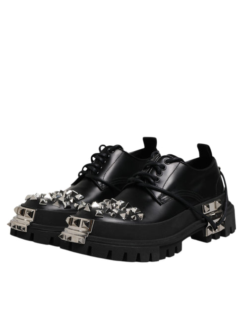 Dolce & Gabbana Black Leather Embellished Trekking Derby Shoes