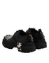 Dolce & Gabbana Black Leather Embellished Trekking Derby Shoes