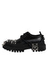 Dolce & Gabbana Black Leather Embellished Trekking Derby Shoes